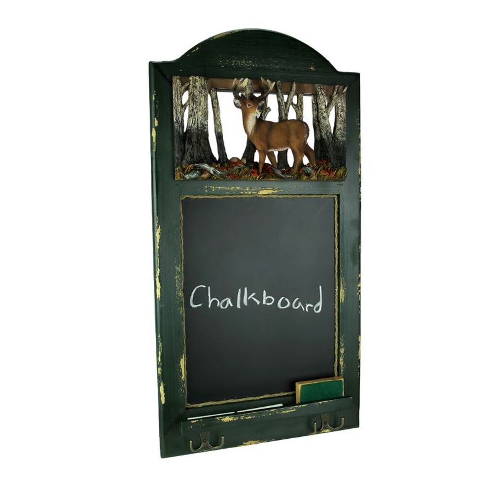 Rustic Wood Frame Country Deer Hanging Chalkboard with Hooks